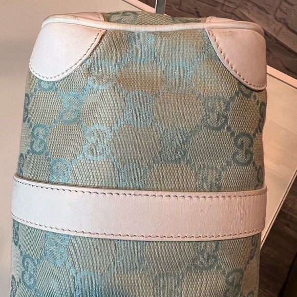 GUCCI GG Jacquard Fabric Leather Light Blue Handbag - Picture 8 of 17